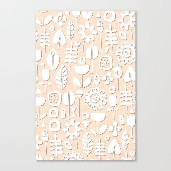paper cut flowers white peach Canvas Print