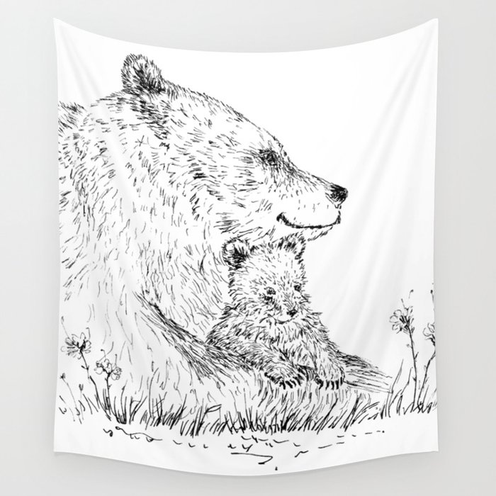 Mom and Baby Grizzly Bear Wall Tapestry