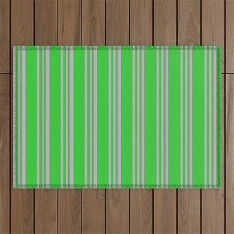 [ Thumbnail: Lime Green & Plum Colored Lined Pattern Outdoor Rug ]