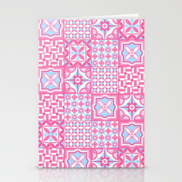 Pastel Pink and blue Portuguese Tiles Azulejo Stationery Cards
