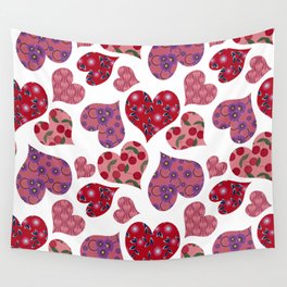 Seamless pattern with hearts with floral ornament Wall Tapestry