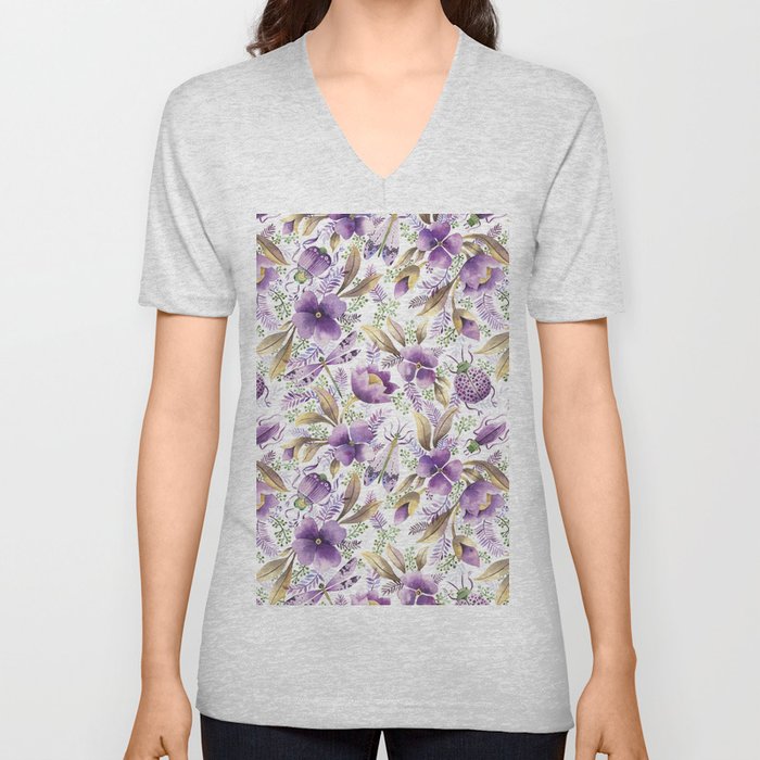violet garden floral pattern V Neck T Shirt