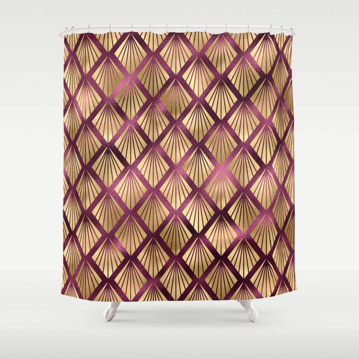 Burgundy Gold Art Deco Pattern Shower Curtain