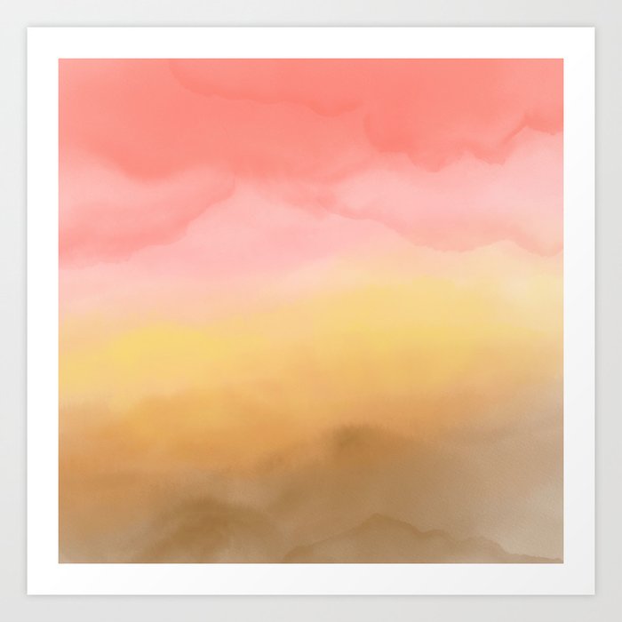 Boho Pink Brown Ombre Watercolor Desert Abstract Paint Art Print