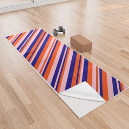 [ Thumbnail: Blue, Pink, and Red Colored Lines/Stripes Pattern Yoga Towel ]