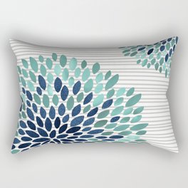 Floral Prints, Gray, Teal and Blue, Abstract Art Rectangular Pillow