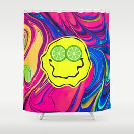 Psychedelic Lime Eyes Smiley Shower Curtain