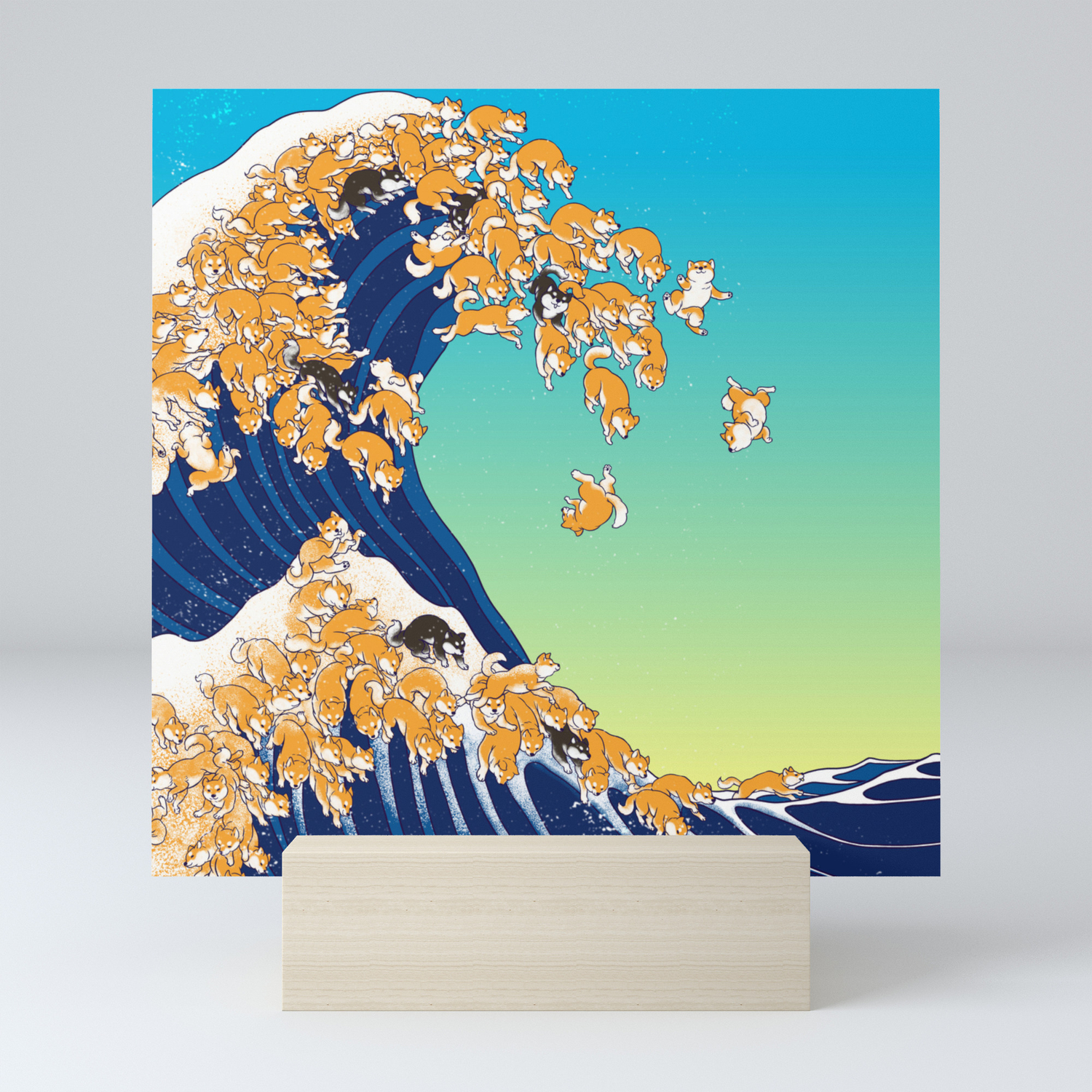 Shiba Inu In Great Wave Mini Art Print By Bignosework