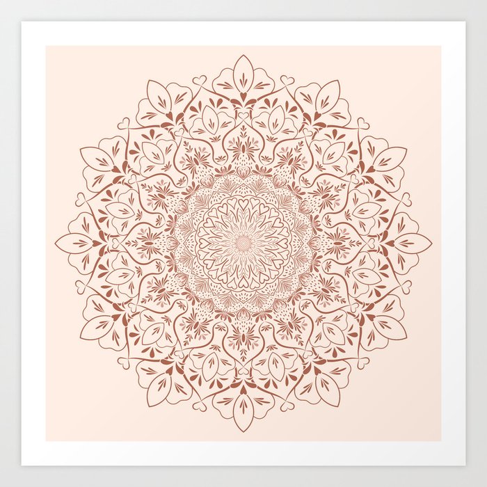 Boho Earth Tone Beige Mandala Flower Art Print