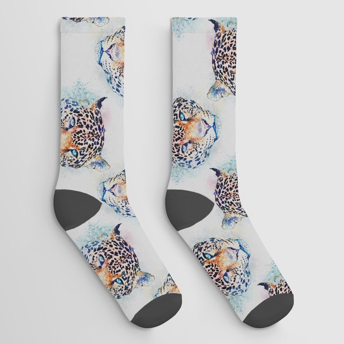 Modern Leopard Portrait Colorful Painting Socks