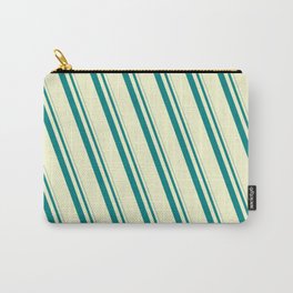 [ Thumbnail: Teal and Light Yellow Colored Striped/Lined Pattern Carry-All Pouch ]
