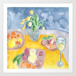 Still life in blue and yellow Art Print