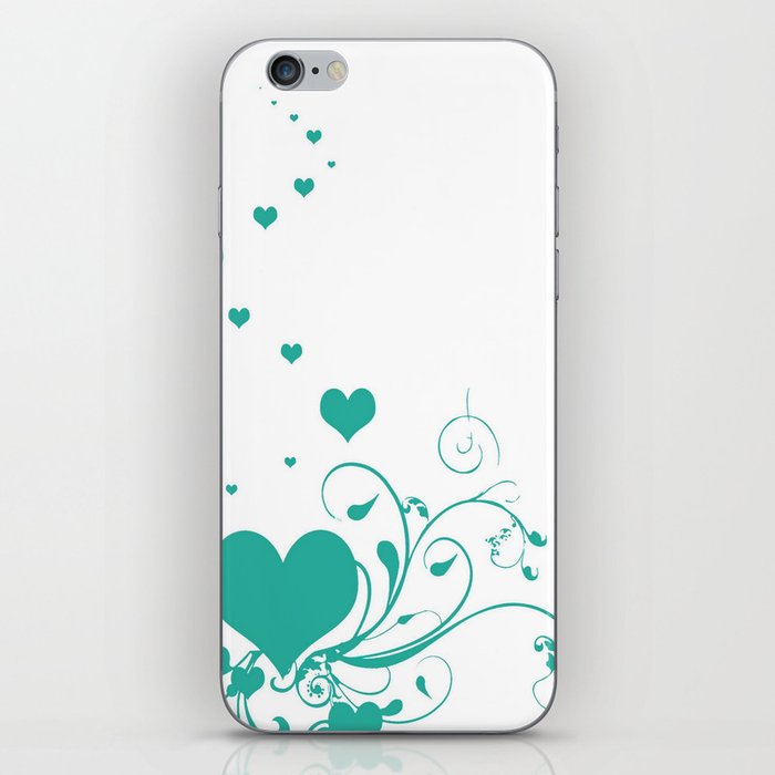 Aquamarine Valentine Hearts On A White Background iPhone Skin