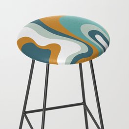 Trippy Psychedelic Abstract in Teal, Aqua, Orange and White Bar Stool