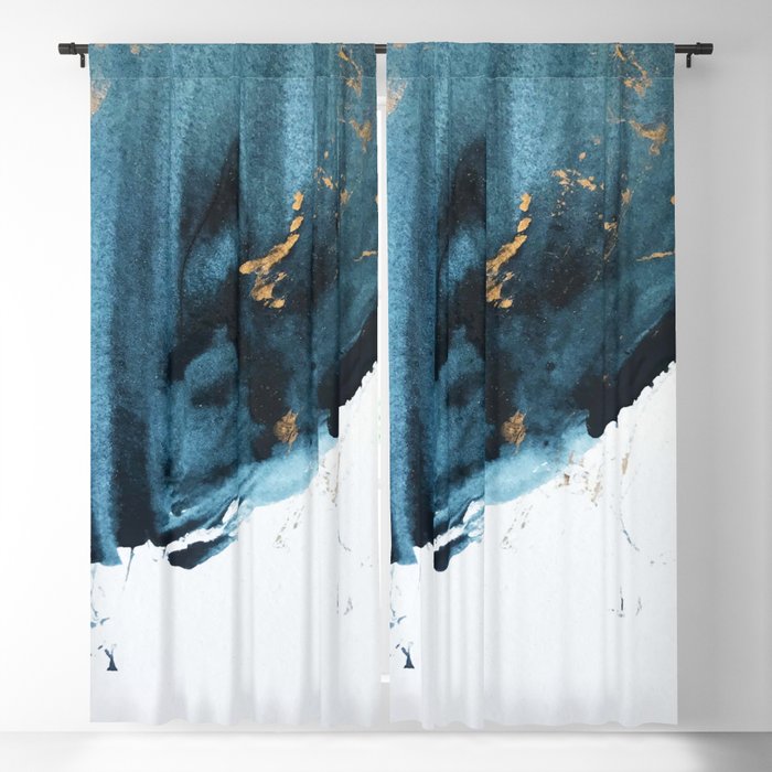 A Minimal Sapphire and Gold Abstract piece in blue white and gold by Alyssa Hamilton Art  Blackout Curtain