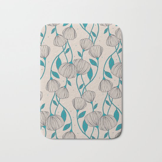Blue Stem Flowers Bath Mat