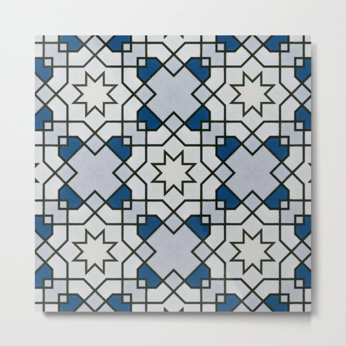 blue octagon pattern (geometric, pattern, modern, honeycomb and eight sided polygon)  Metal Print
