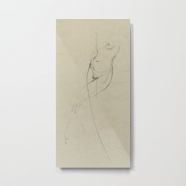 Minimalist Nude Woman Figure Female Gesture Drawing Sketch Long Vertical Metal Print