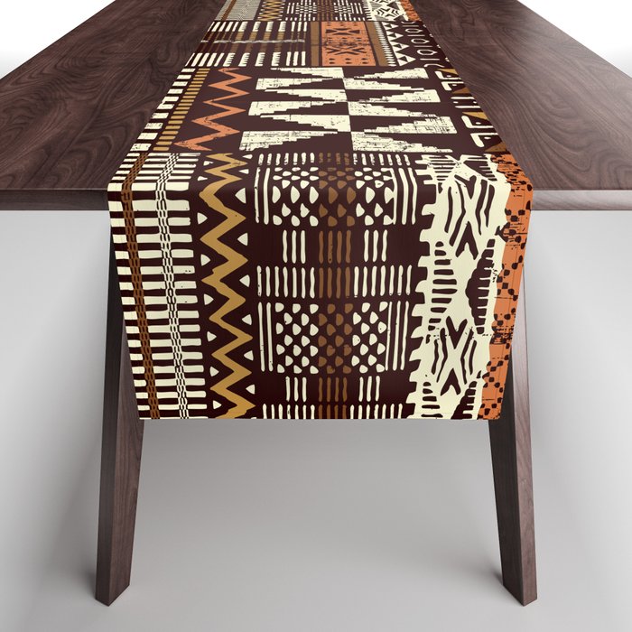 Tribal African style fabric patchwork abstract vintage seamless pattern ethnic wallpaper Table Runner