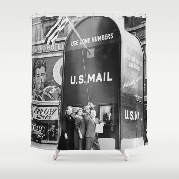 Times Square Post Office Giant Mailbox Stamp-selling Booth black and white photography Shower Curtain