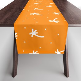 Orange And White Doodle Palm Tree Pattern Table Runner