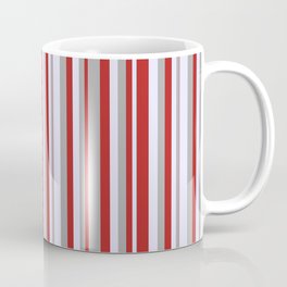 [ Thumbnail: Red, Dark Grey & Lavender Colored Lines Pattern Coffee Mug ]