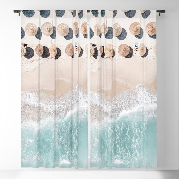 Aerial Ocean Print, Retro Beach Print, Ocean Print, Aerial Beach People Print, Aerial Beach Print Blackout Curtain