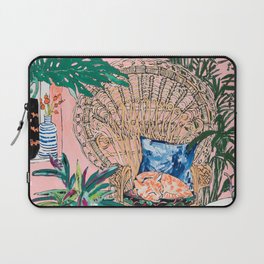 Ginger Cat in Peacock Chair with Indoor Jungle of House Plants Interior Painting Laptop Sleeve