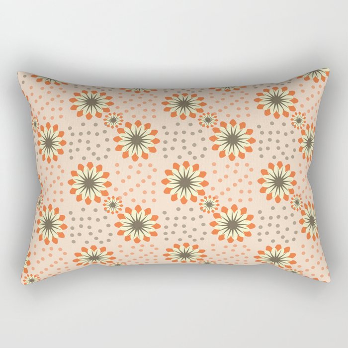 Pastel Orange Floral Pattern Retro Polka Dot Background Rectangular Pillow