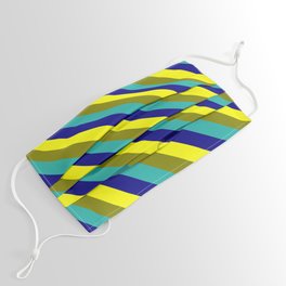[ Thumbnail: Yellow, Green, Light Sea Green, and Blue Colored Striped Pattern Face Mask ]