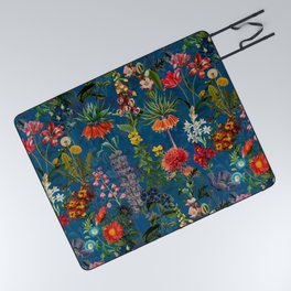 Vintage & Shabby Chic - Blue Midnight Spring Botancial Flower Garden Picnic Blanket
