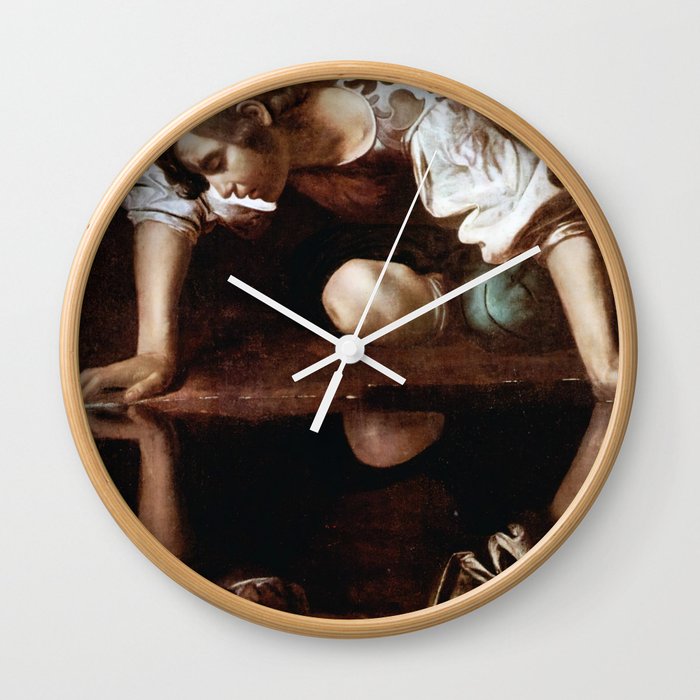Narcissus Painting - Caravaggio  Wall Clock