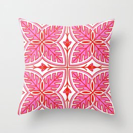Pink and White Modern Tropical Leaves Throw Pillow