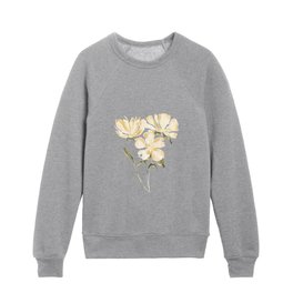 White and yellow flowers watercolor Kids Crewneck