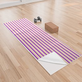 [ Thumbnail: Dark Violet & Bisque Colored Stripes/Lines Pattern Yoga Towel ]