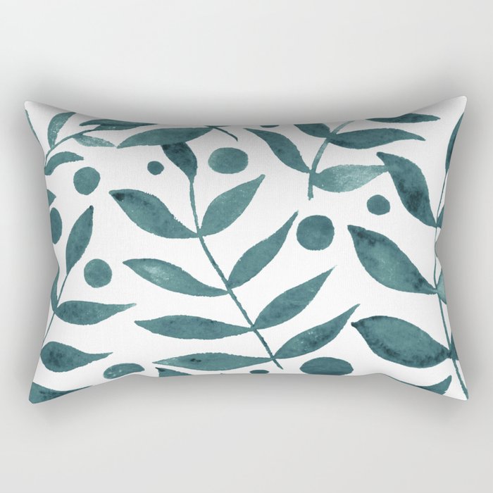 Watercolor berries and branches - teal grey Rectangular Pillow