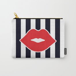 Red Lips with Stripes Carry-All Pouch | Fashion, Girly, Love, Mouth, Make Up, Popart, Graphicdesign, Valentine, Lips, Black and White 