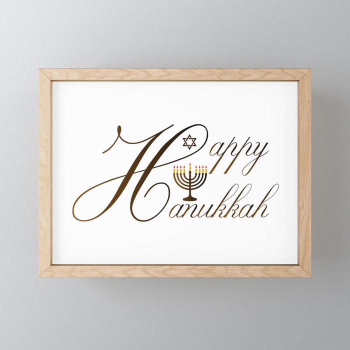 Happy Hanukkah- Jewish holiday celebration with star of David Framed Mini Art Print