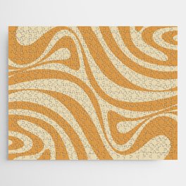 New Groove Retro Swirl Abstract Pattern in Muted Honey Mustard Gold Jigsaw Puzzle