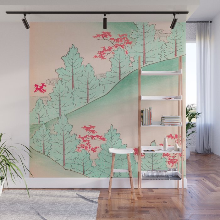 Trees Mountain Landscape Vintage Japanese Wall Mural