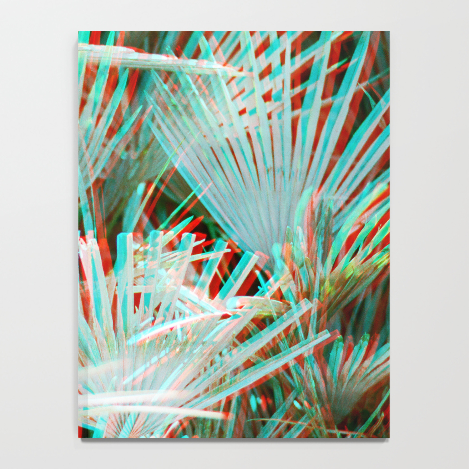Glitch Art Retro 3d Style Photography Green Turquoise Cyan And Pink Tropical Leaves Notebook