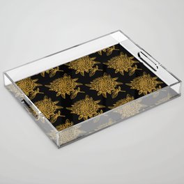 Elegant Flowers Floral Nature Black Yellow Gold Acrylic Tray