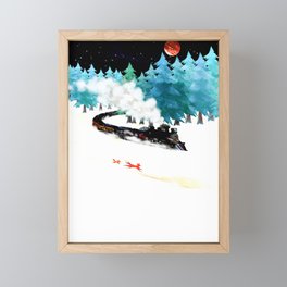 fox and steam train Framed Mini Art Print