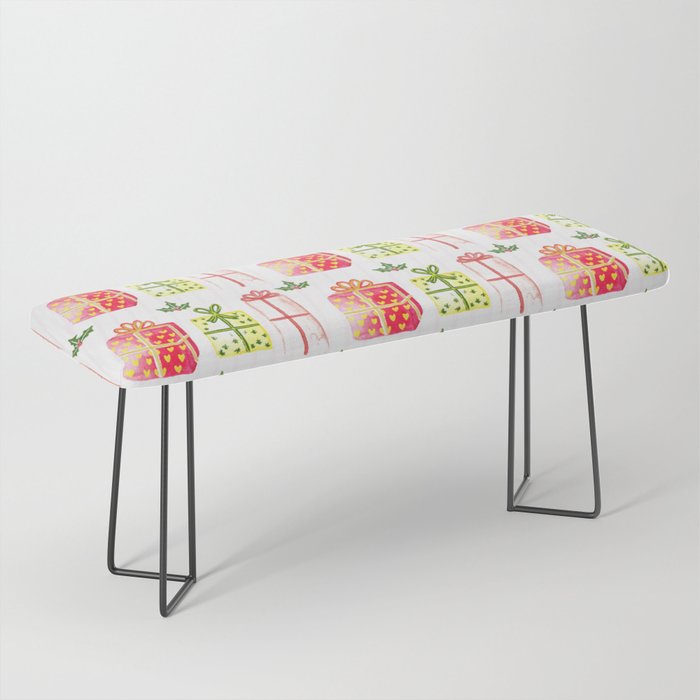 Christmas Pattern Watercolor Drawing Gifts Bench