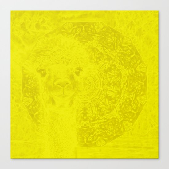 Ghostly buttercup yellow alpaca and mandala Canvas Print