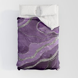 Purple Marble Agate Silver Glitter Glam #1 (Faux Glitter) #decor #art #society6 Comforter