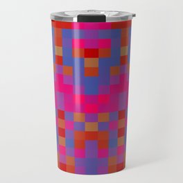 geometric symmetry pixel square pattern abstract background in pink red blue Travel Mug