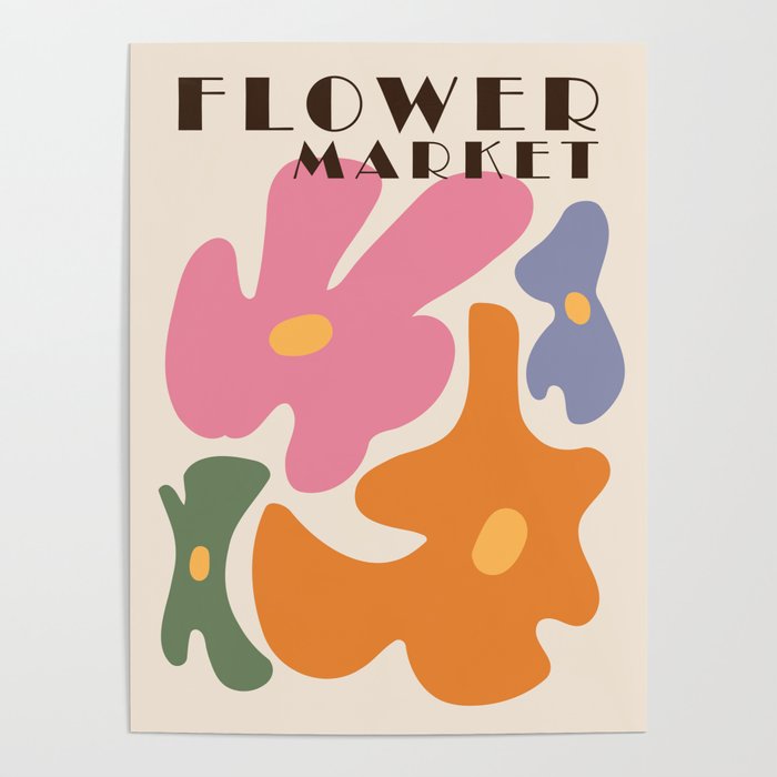 Flower market print, Colorful retro print, Indie decor, Cottagecore