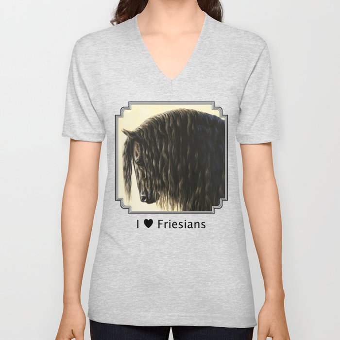 Black Friesian Draft Horse V Neck T Shirt