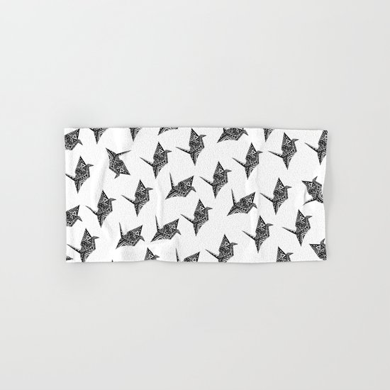 Paper Crane Bird Origami Doodle Pattern Hand & Bath Towel